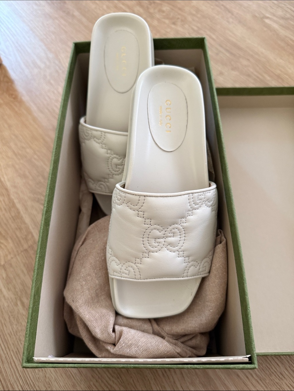 Gucci Cream Leather Slide Mules with GG Quilting